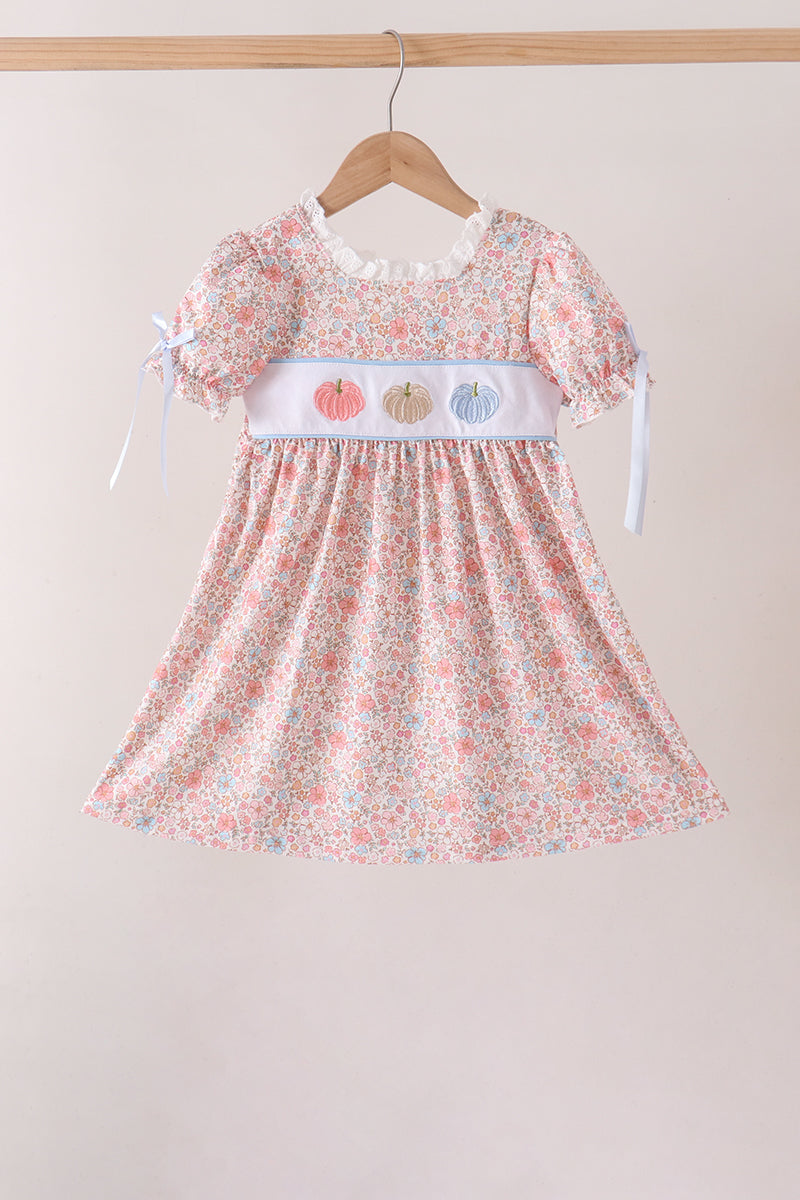 Pink Pumpkin Floral Embroidery Dress