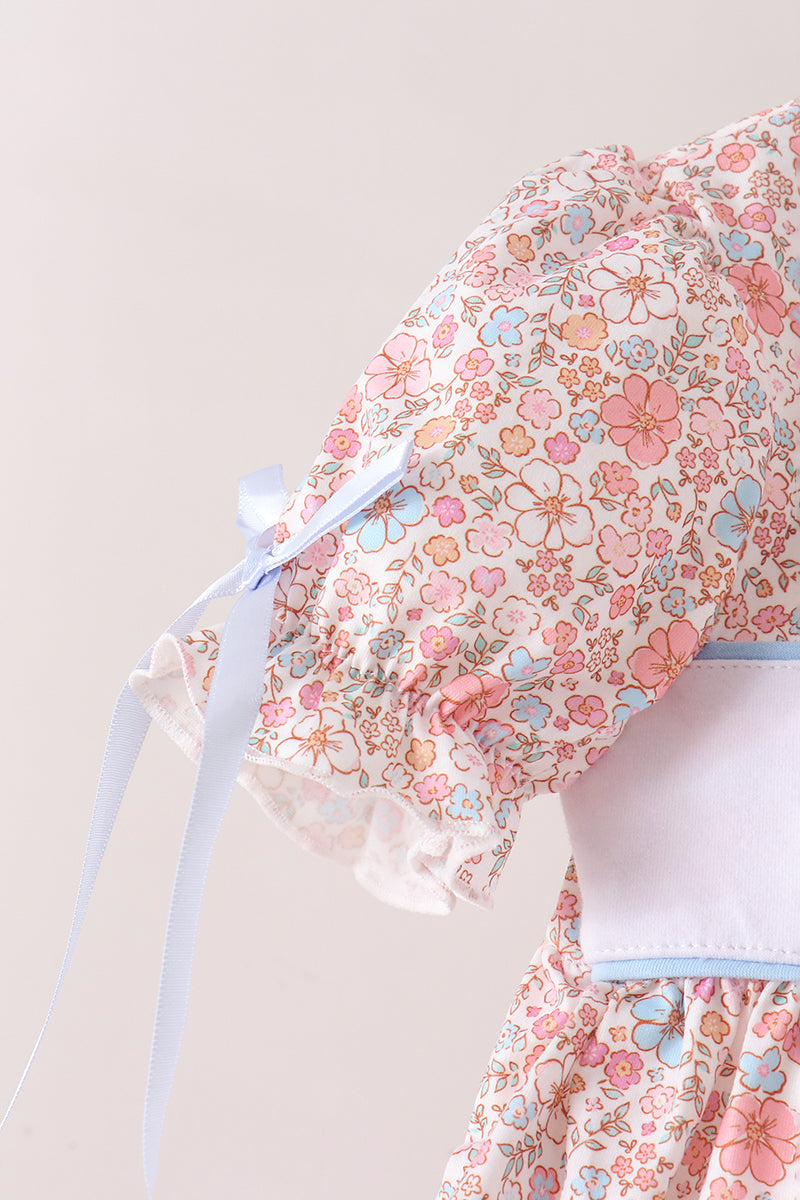 Pink Pumpkin Floral Embroidery Dress