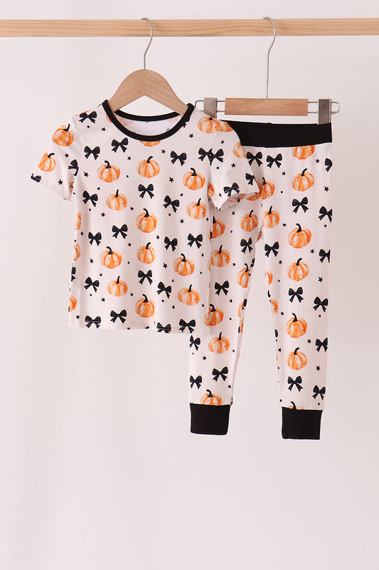 Bow pumpkin bamboo pajama set