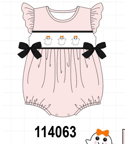 Pink Ghost Embroidery Ruffle Bubble