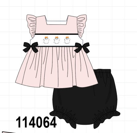 Pink Ghost Embroidery Ruffle Bloomer Set