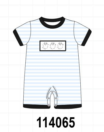 Blue Ghost Embroidery Stripe Romper