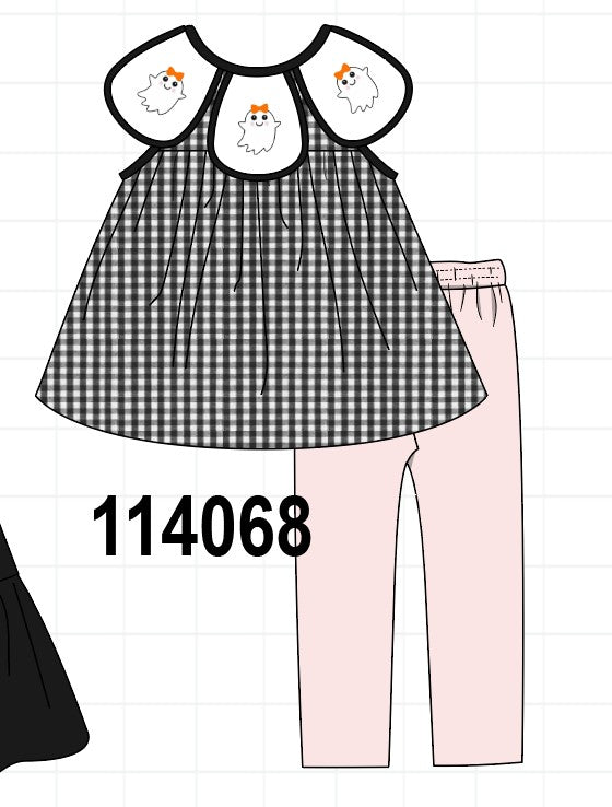 Pink Ghost Embroidery Pants Set