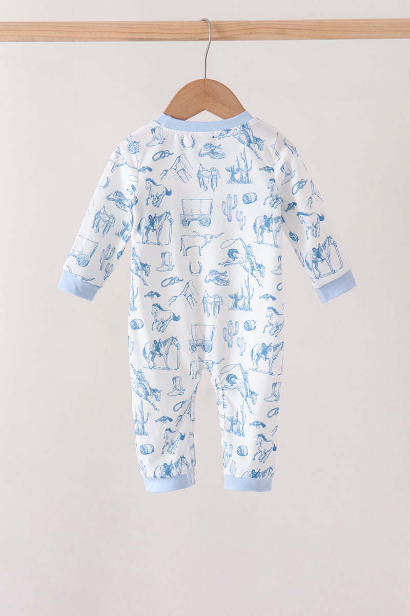 Blue Cowboy Smocked Romper