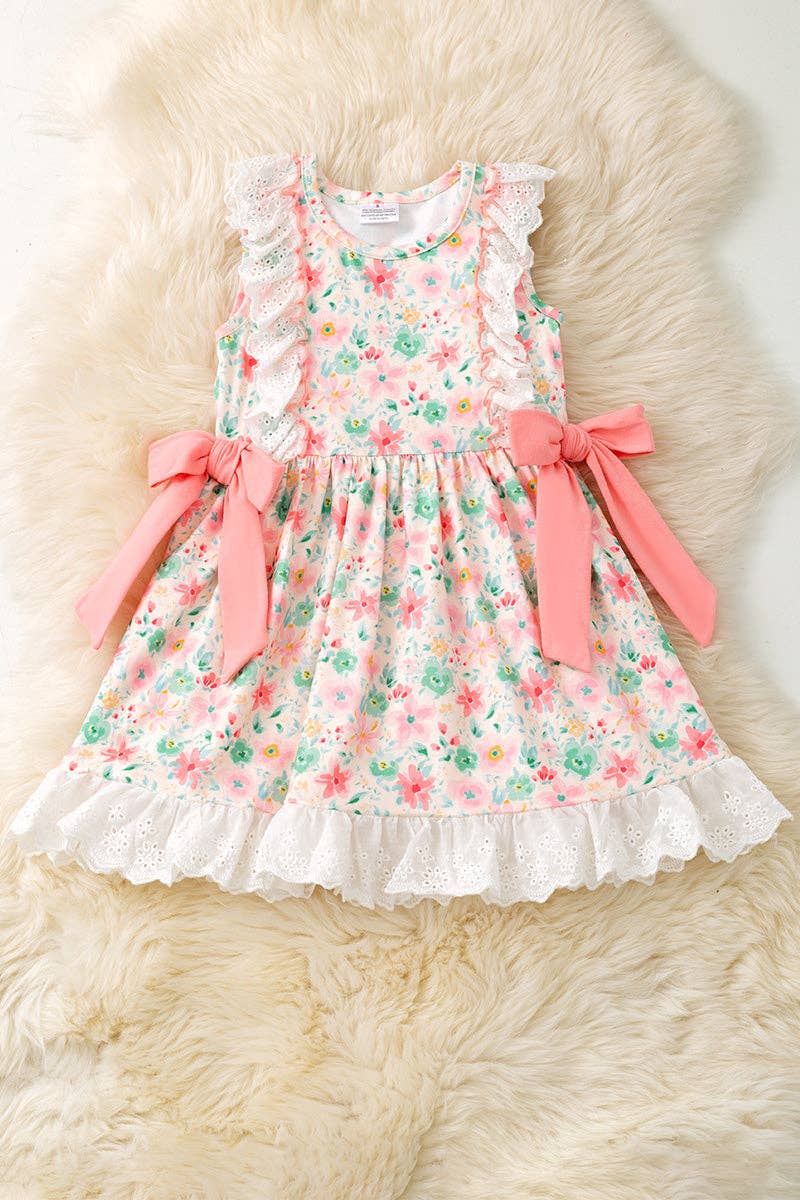 Ditsy floral printed dress with embroidered hem. DRG60209 SOL
