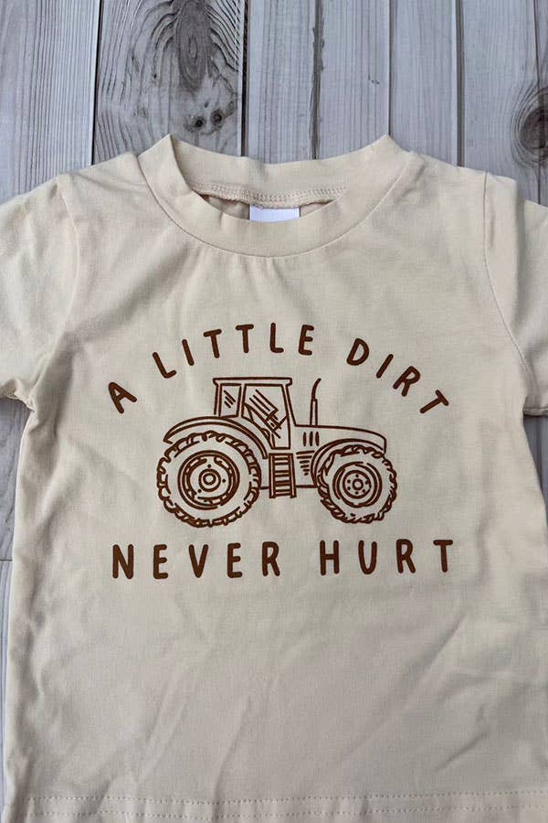 Western tractor cream top shorts boy's boutique set 2601076M