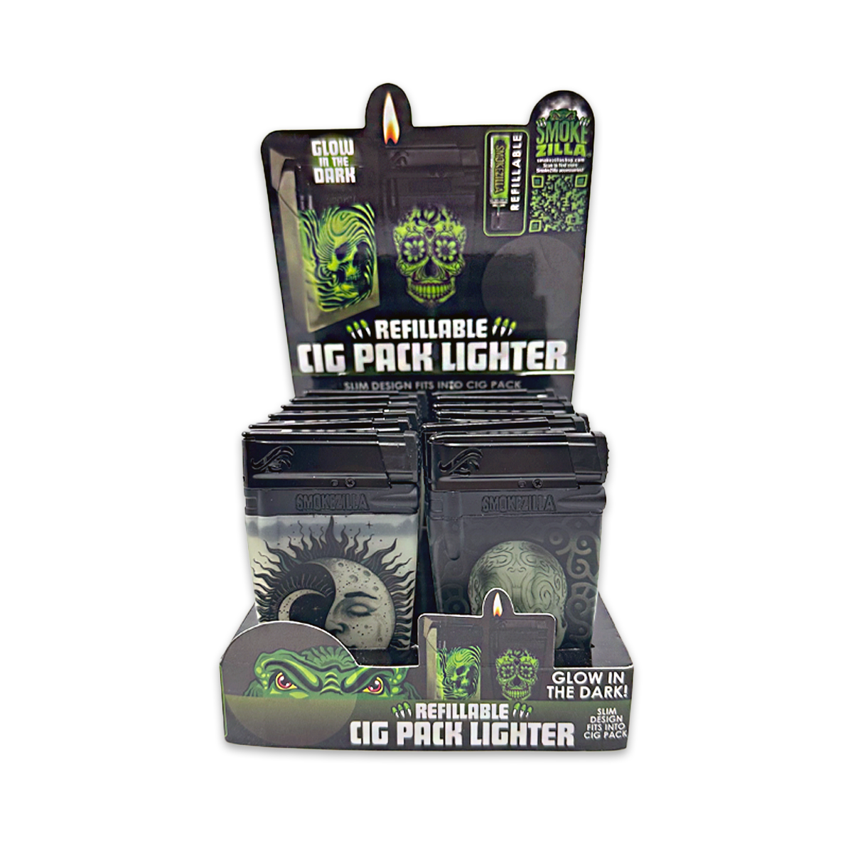 Smokezilla Glow in Dark Cig Pack Thin Lighter - 12/Display