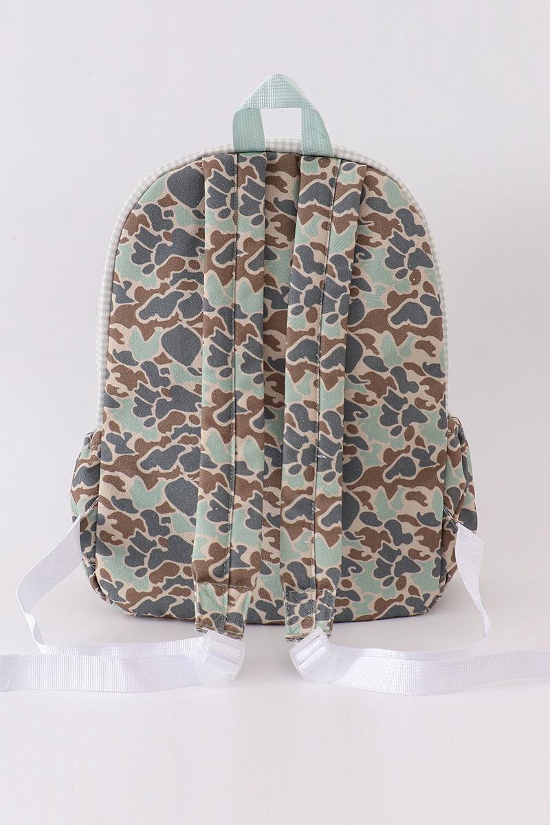 Green camouflage duck applique boy backpack