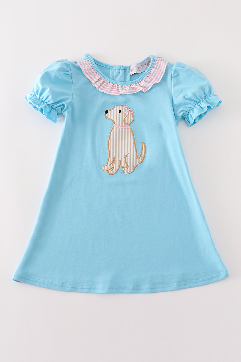 Blue puppy applique dress