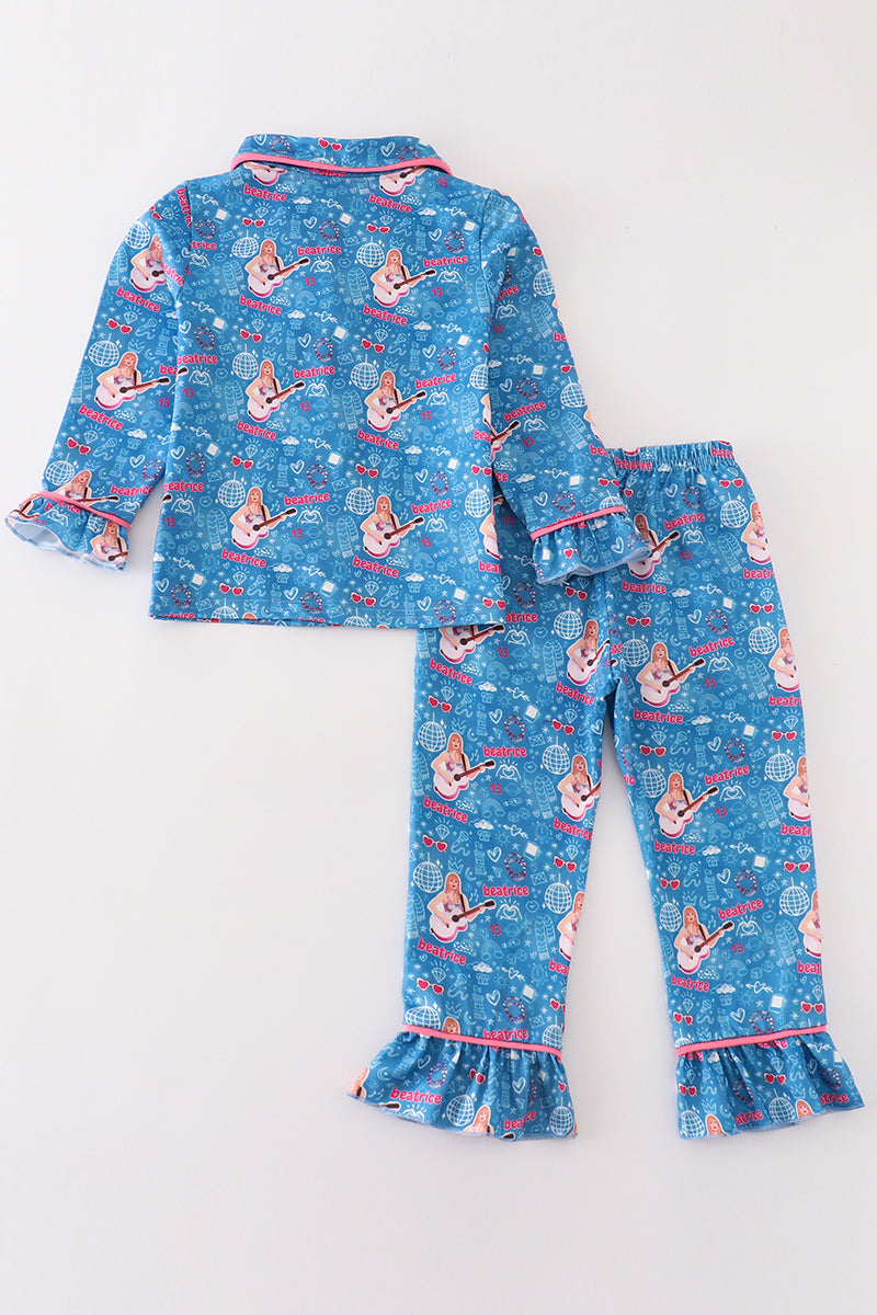 Blue music fan girl pajamas set