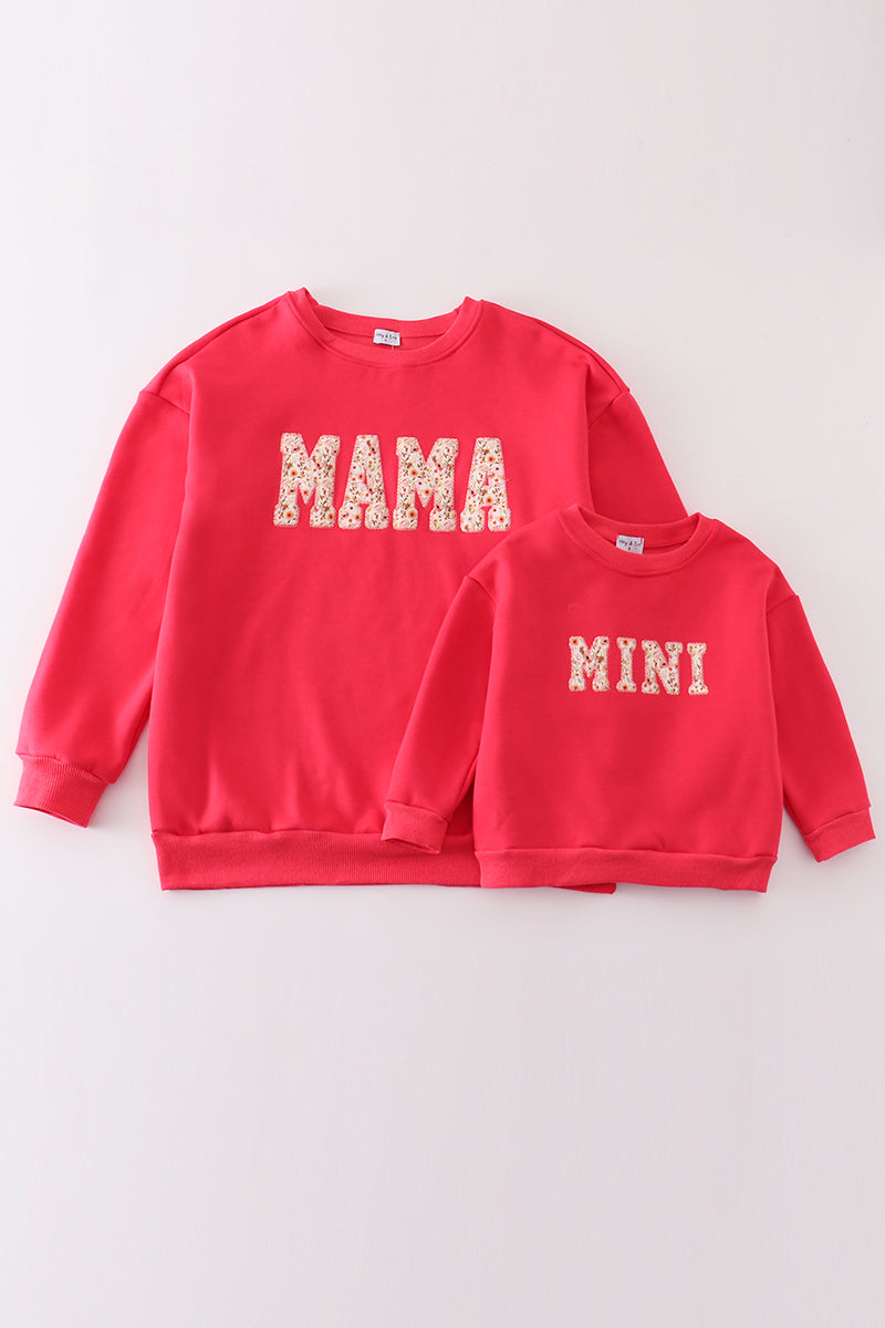 Red MAMA&MINI applique fleece mom&me sweatshirt