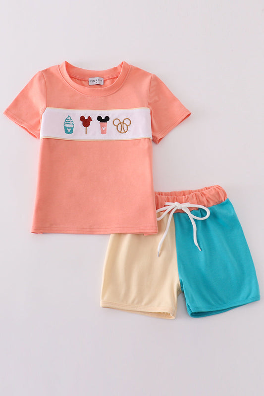 Multicolored character embroidery boy set