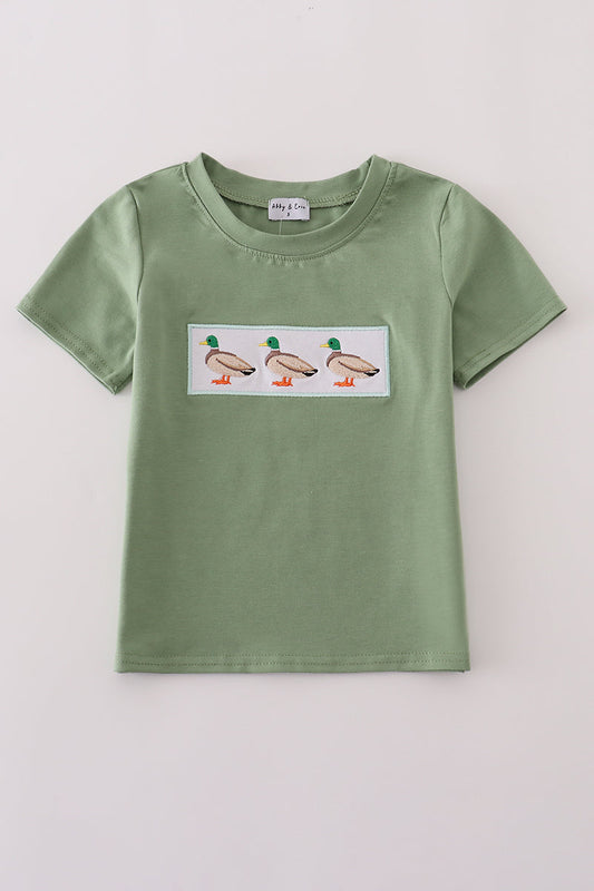 Green duck embroidery top
