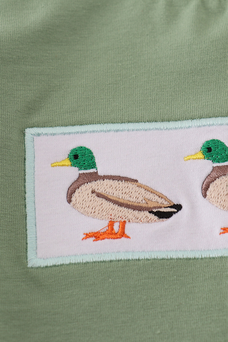 Green duck embroidery top