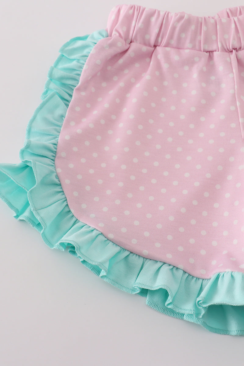 Blue character applique shorts set