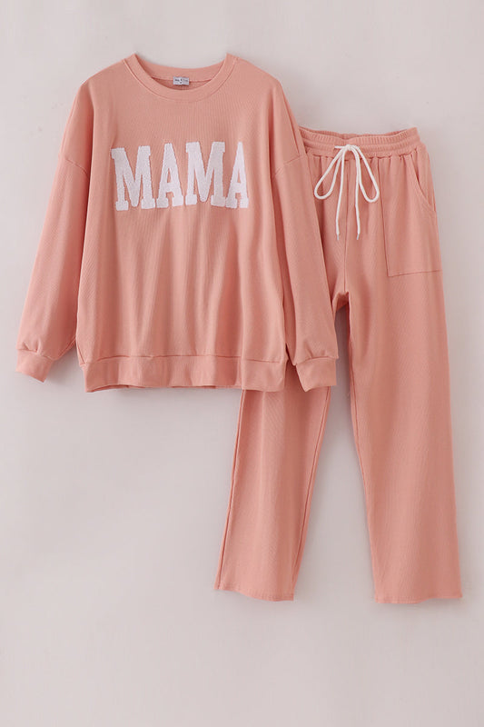 Pink MAMA french knot mom pants set