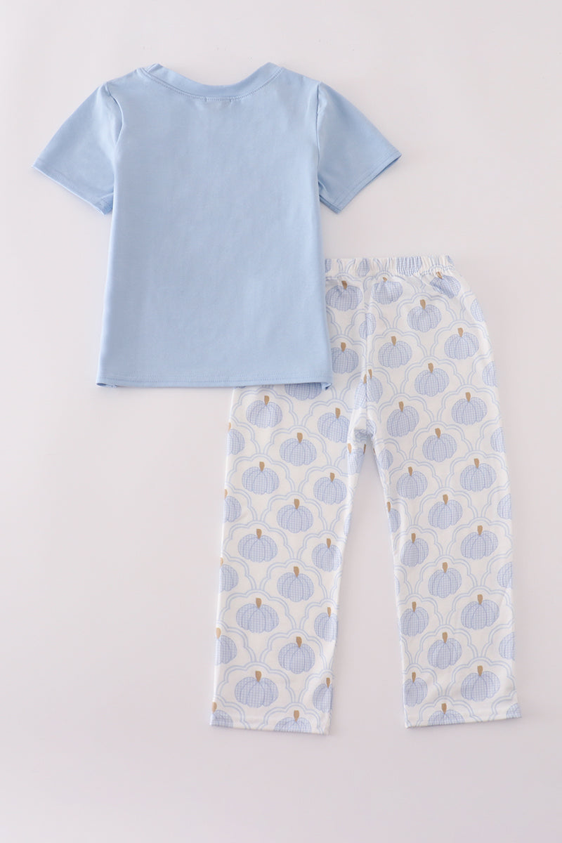 Blue pumpkin embroidery pants set