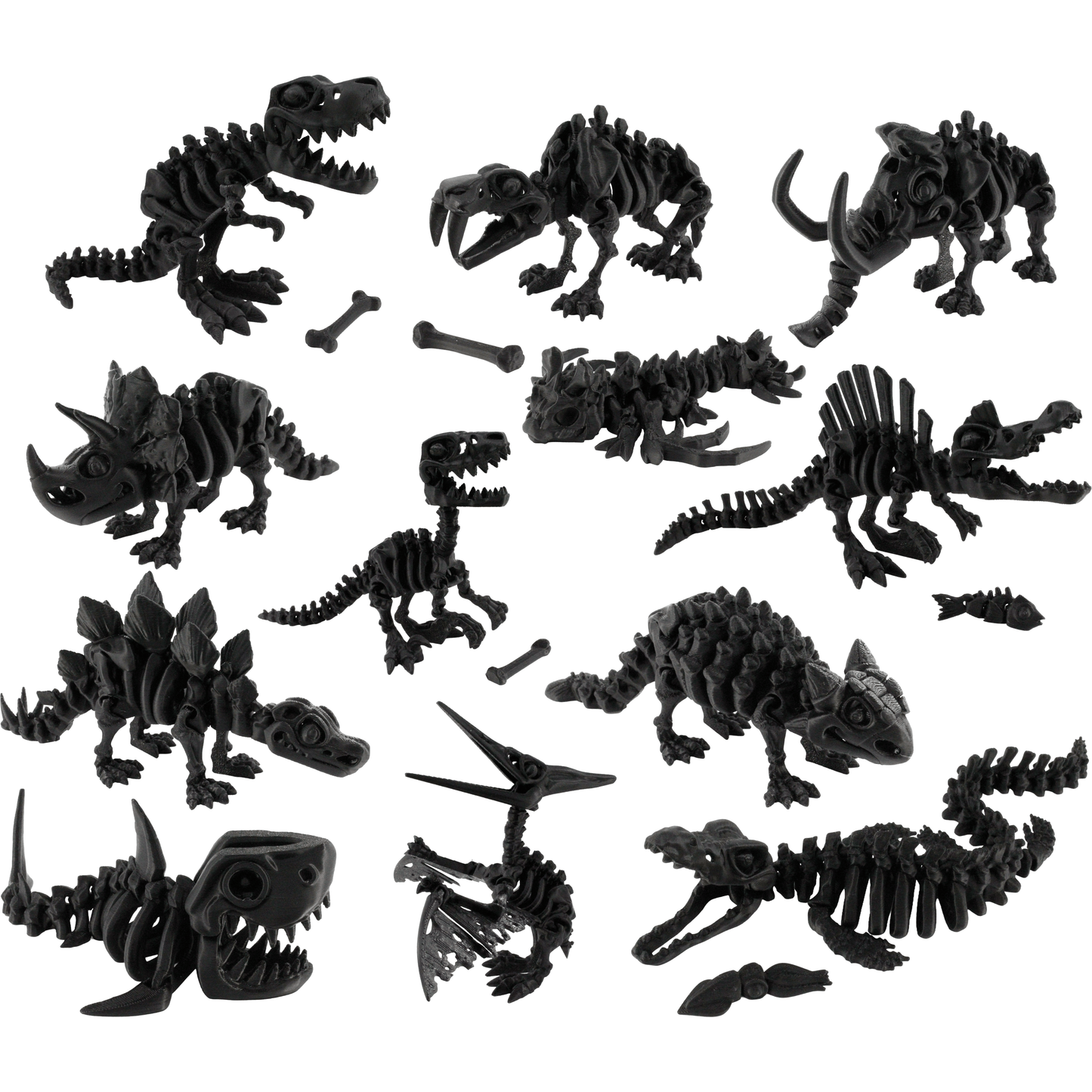 3D Printed Dinosaur Bundle Pack, 12 Dinosaur Skeletons