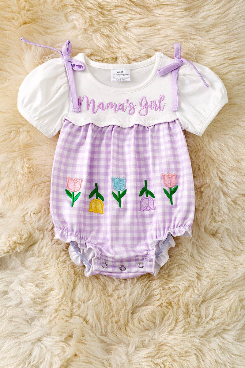 Mama's Girl" & multi-color tulip embroidered baby romper. RPG61172 JEAN