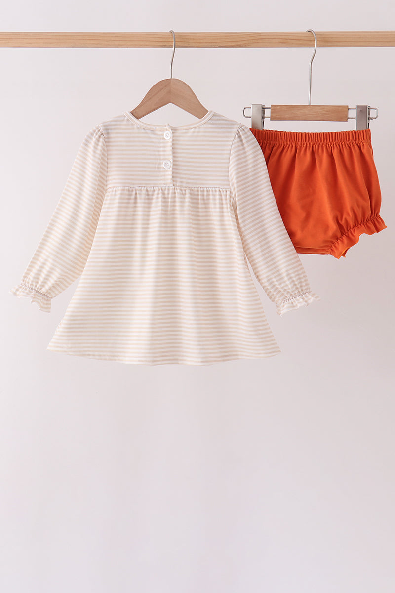 Cream turkey pumpkin embroidery ruffle bloomer set