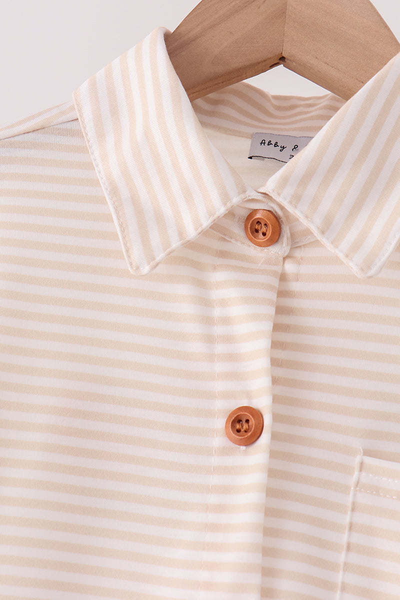 Cream turkey pumpkin embroidery button down shirt