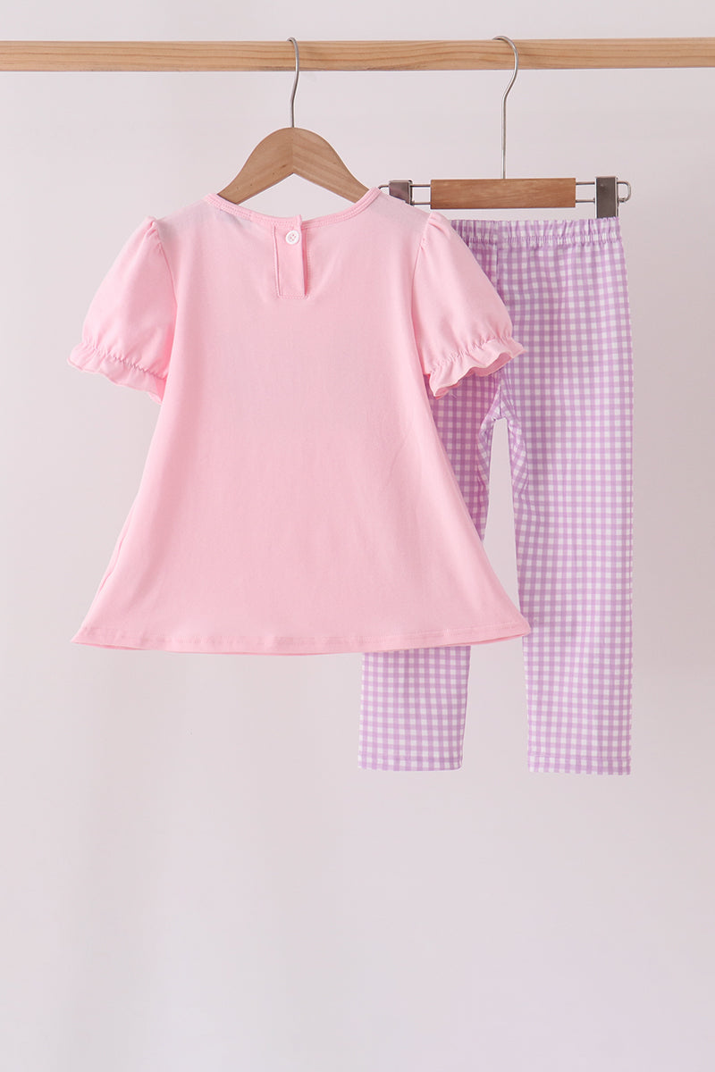 Pink goose embroidery ruffle pants set