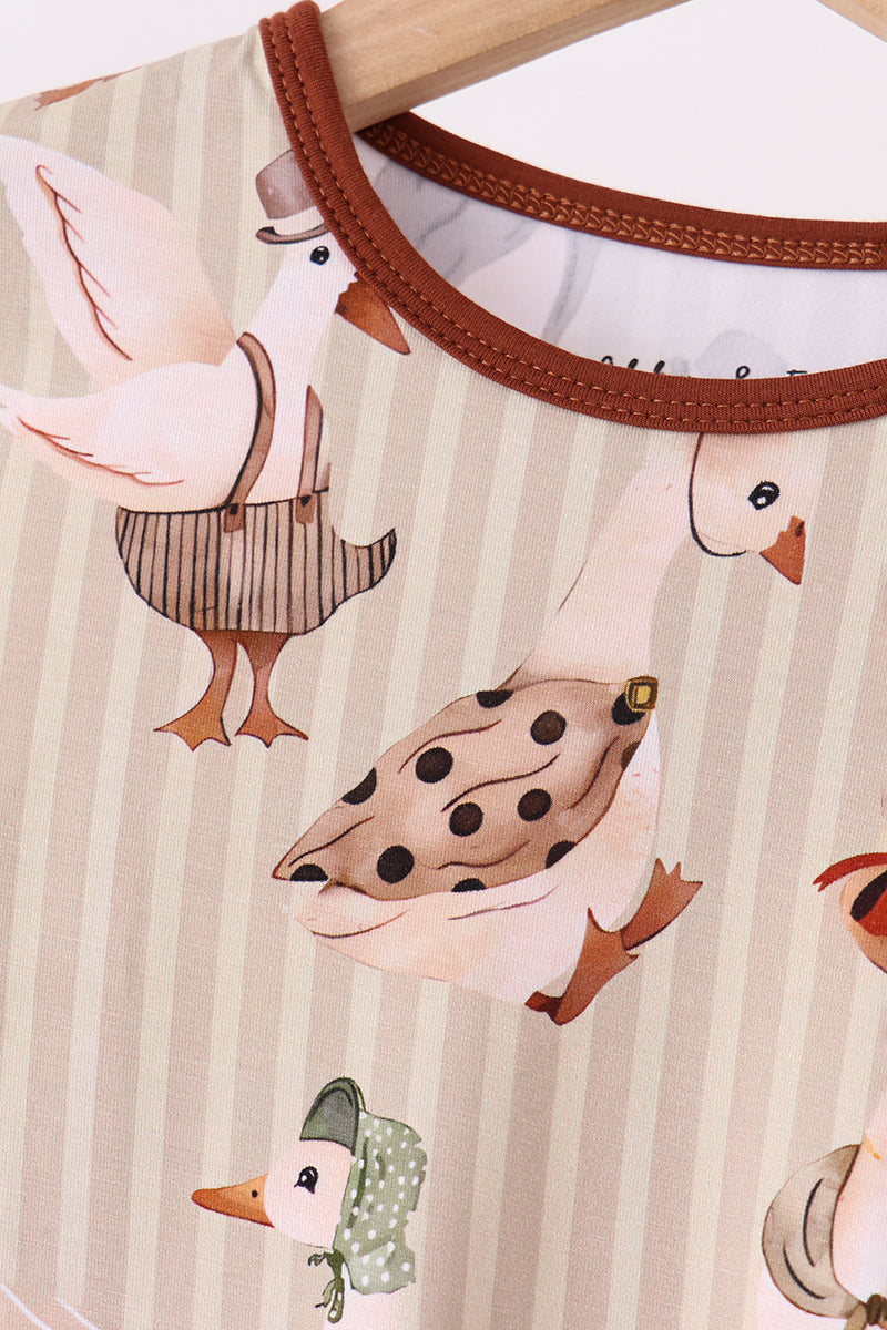 Brown goose print bamboo pajama set