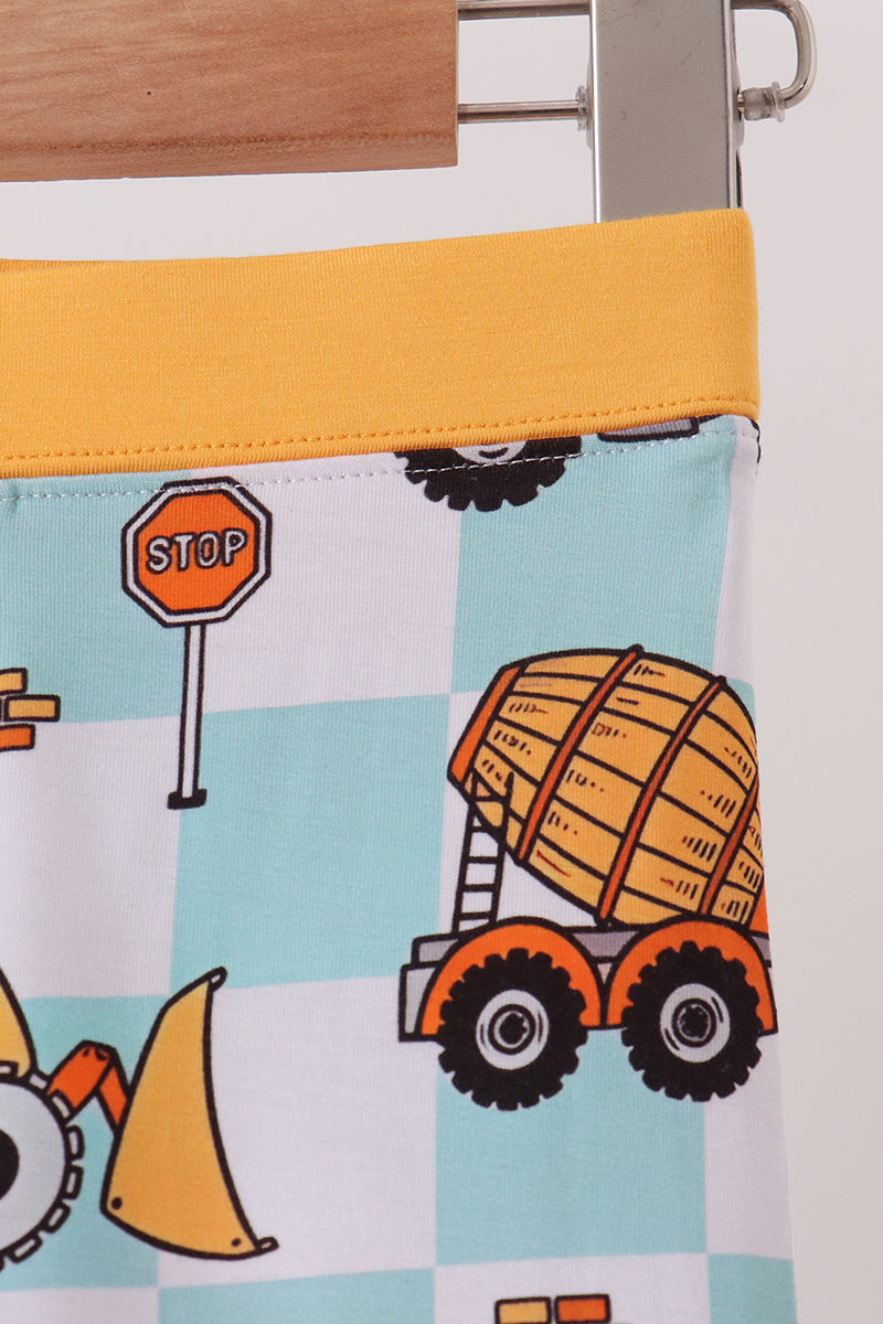 Yellow construction trucks bamboo pajama set