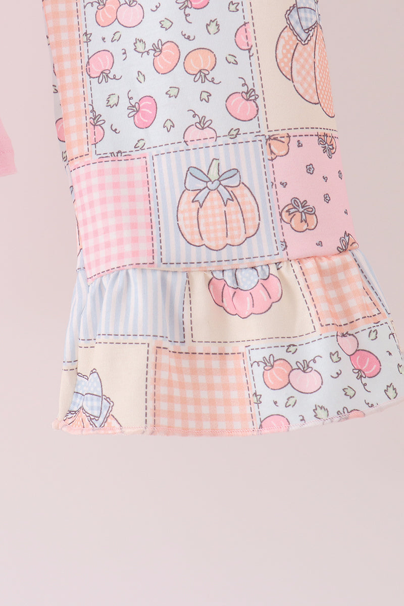 Pink pumpkin embroidery ruffle pants set