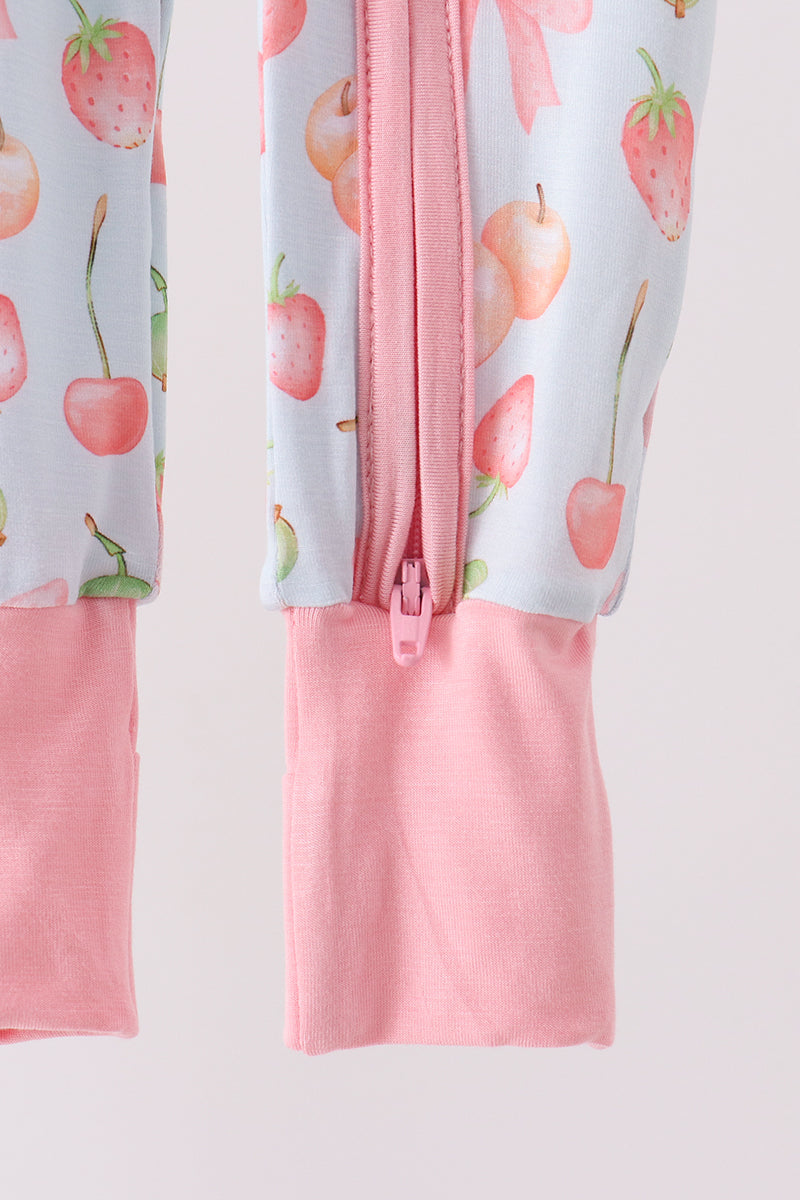 Pink bow cherry zipper bamboo romper