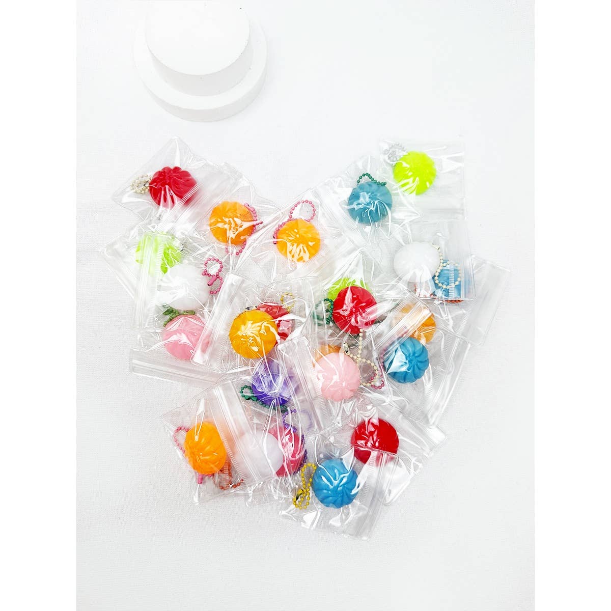 24 pcs Mini Dumpling Squishy with Key Ring Toy Box