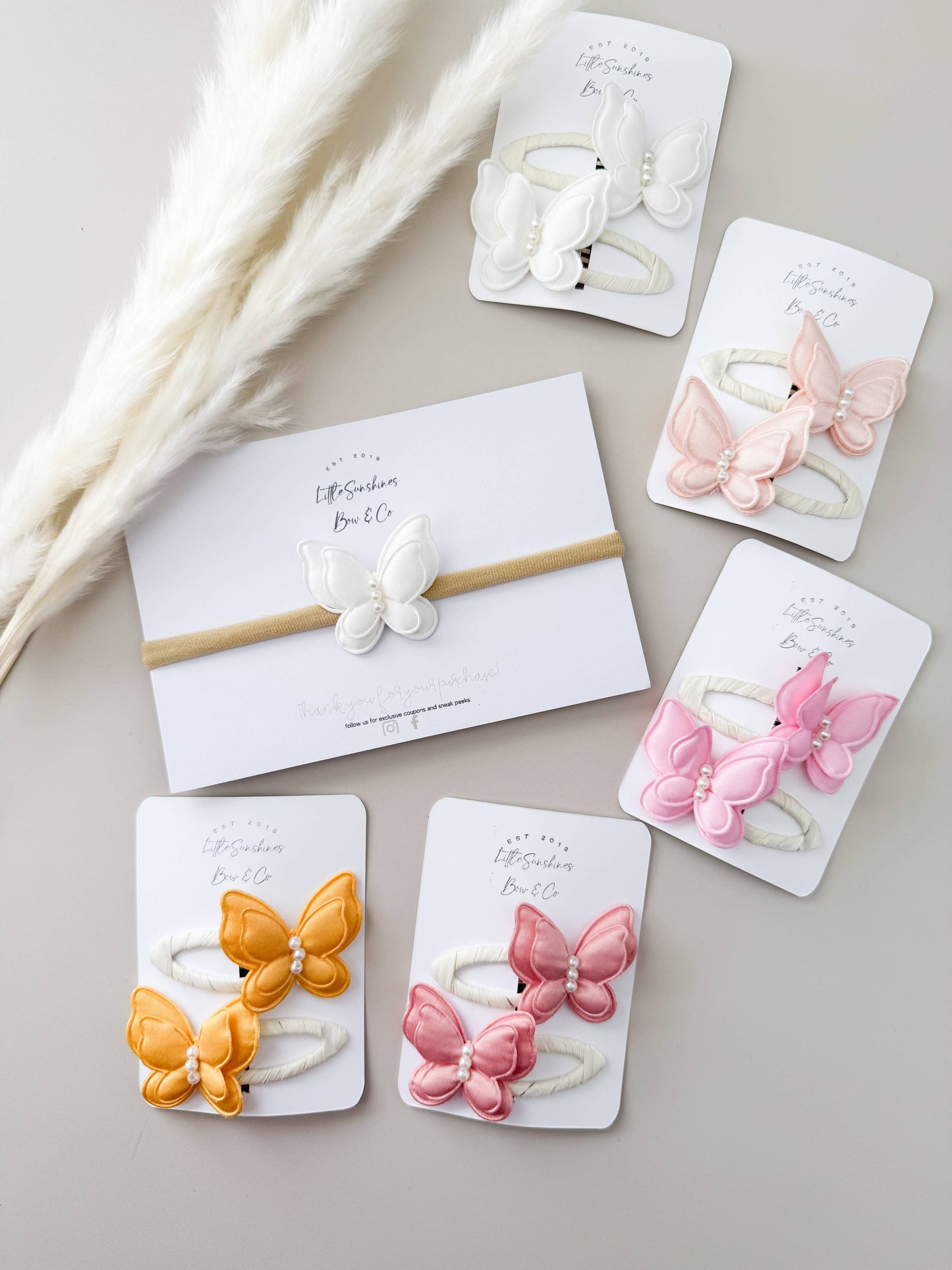 Satin Butterflies Snap Clips & Nylon Headbands