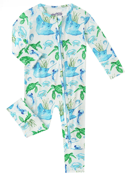 PoshTOT Sea Turtle Baby Convertible Zippy Romper