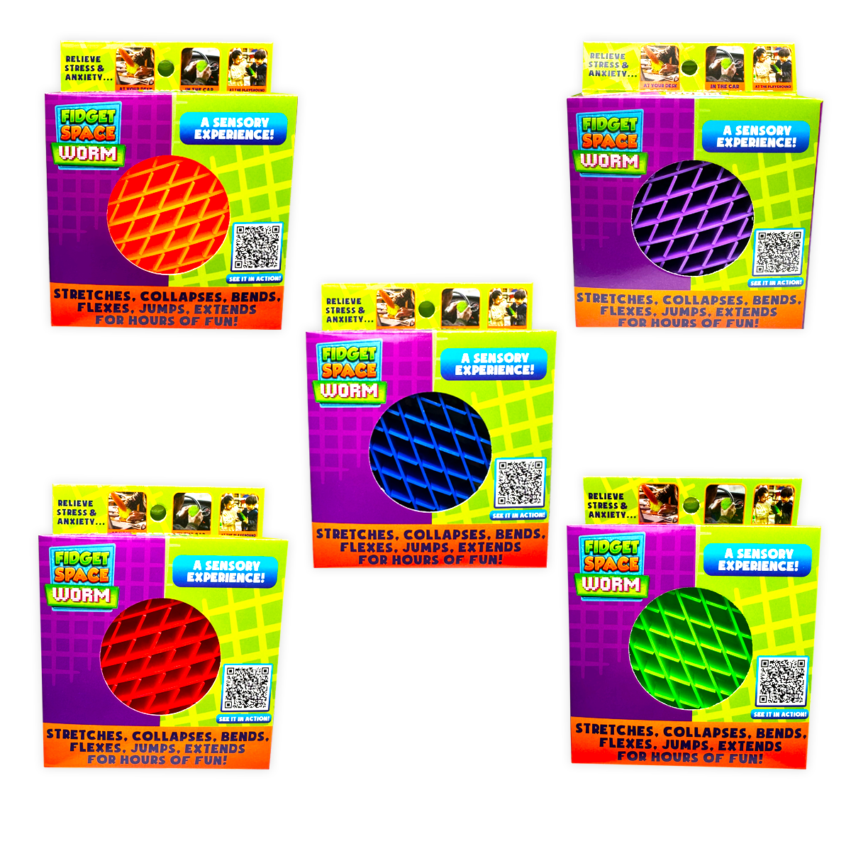 Fidget Space Worm Toy Assortment Boxed - 12/Display