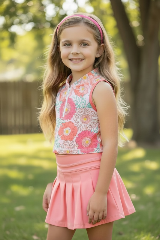 Lt. Coral pleaded skort made of HI-Performance fabric. GLK103008-AMY