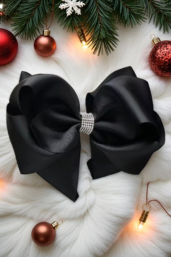 Black double layer rhinestone bow 7.5" (4pcs for $10.00)