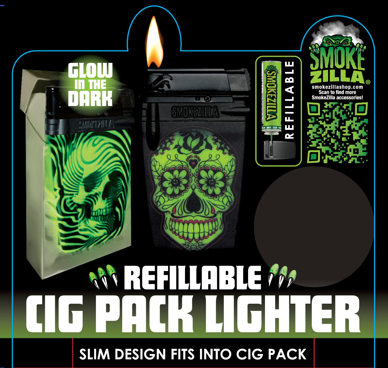 Smokezilla Glow in Dark Cig Pack Thin Lighter - 12/Display
