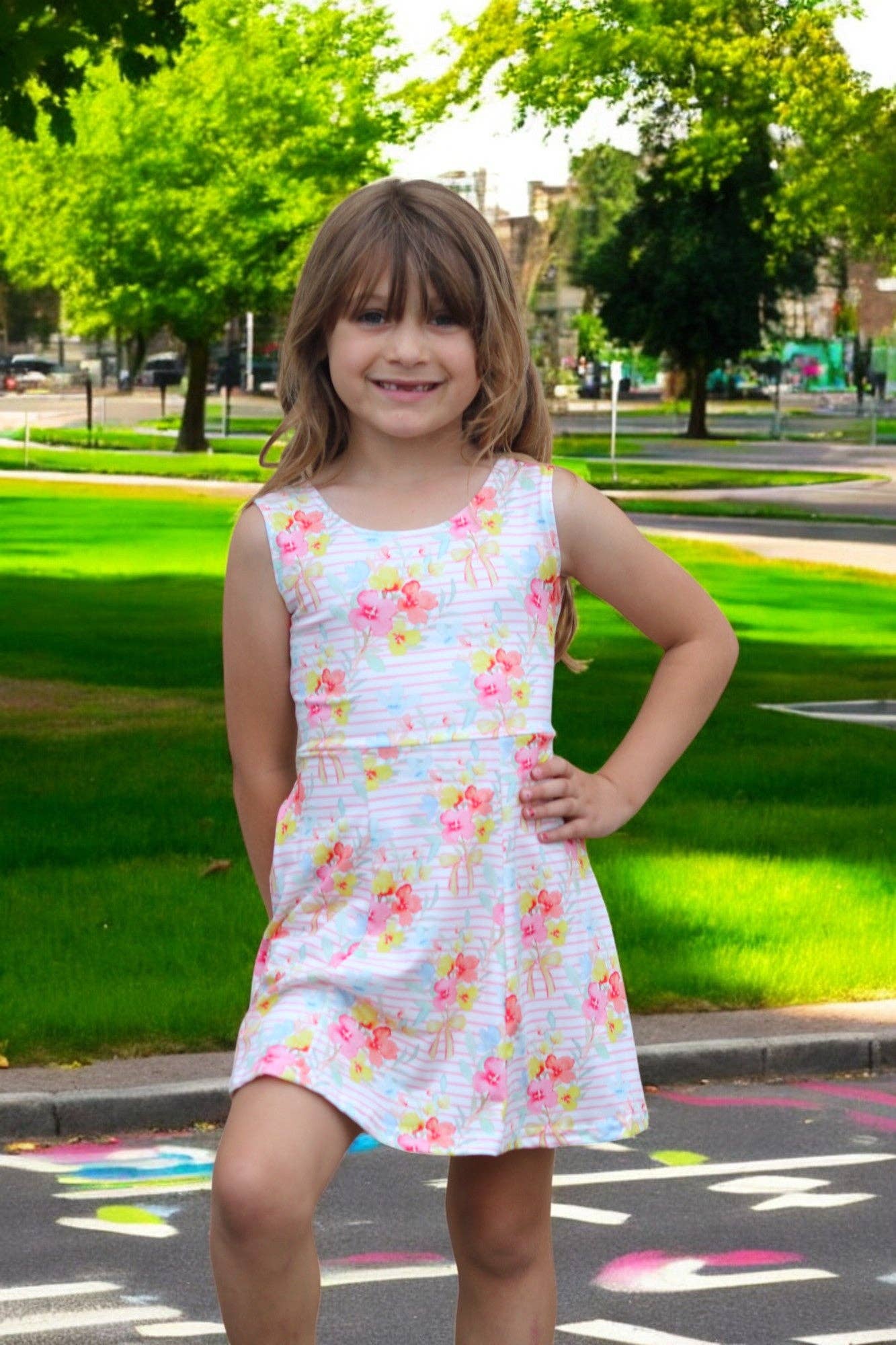 Floral & Stripe girls tennis dress.