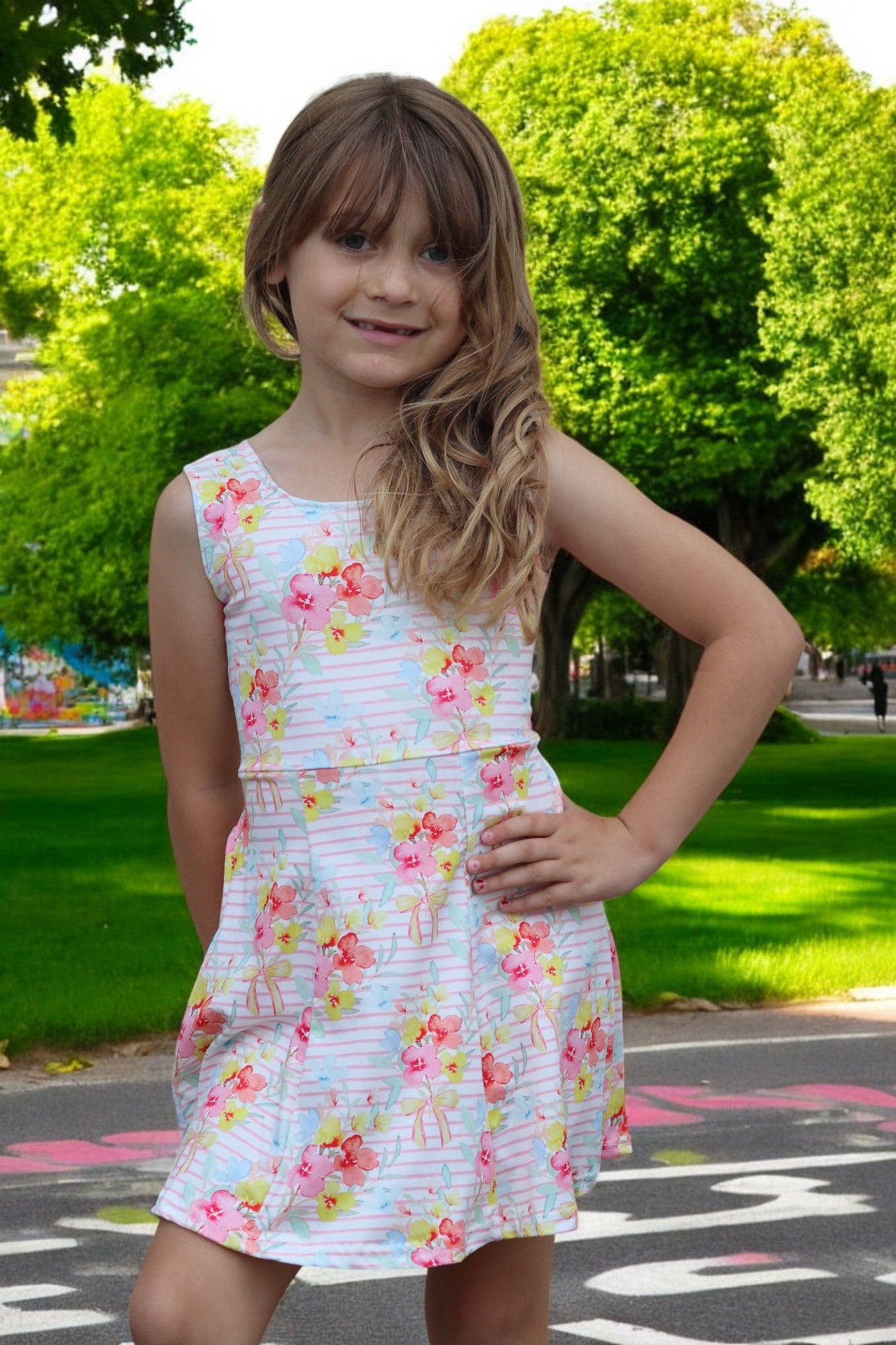 Floral & Stripe girls tennis dress.