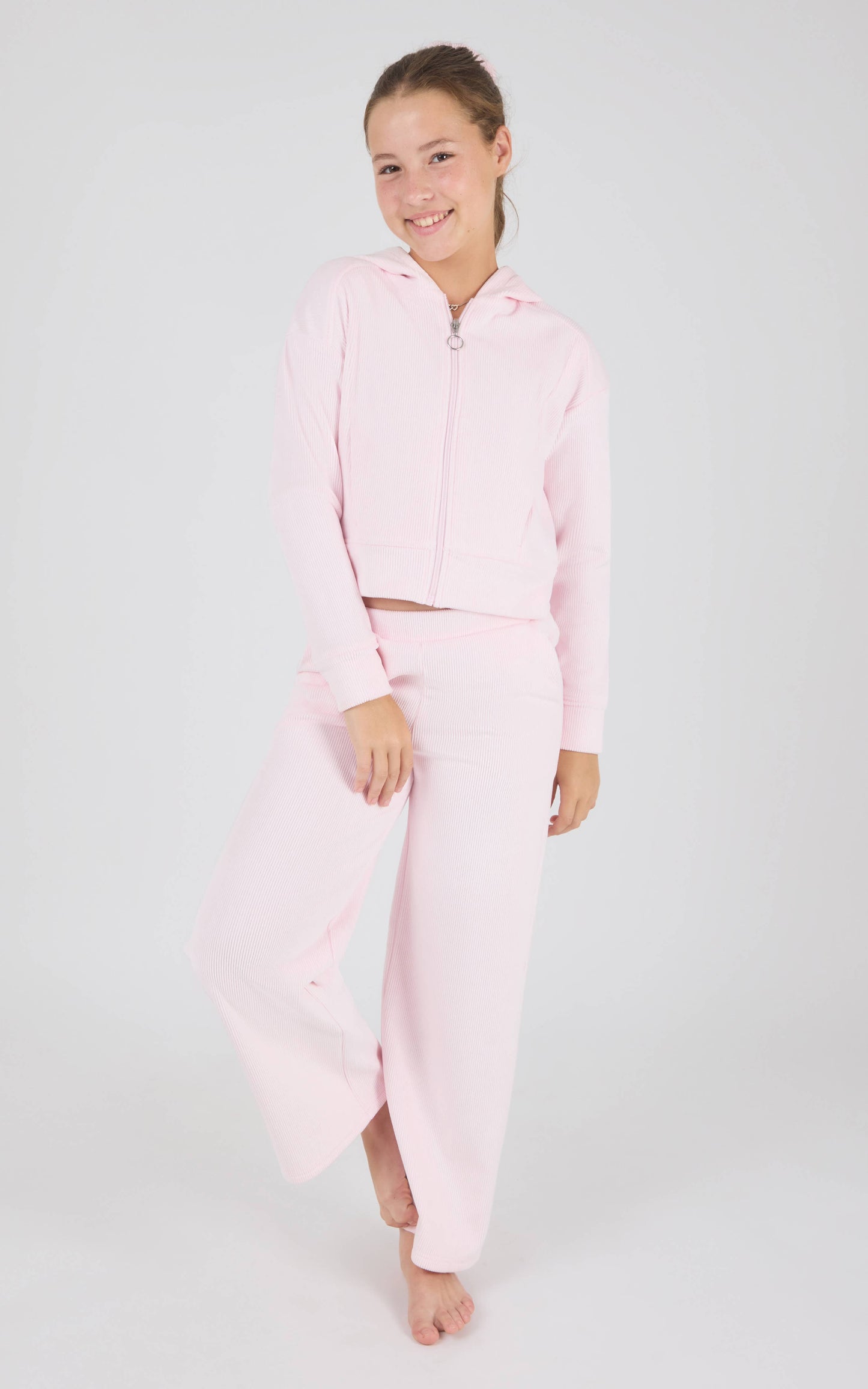 Tween Girls Dreamy Rib Front Zip Jacket and Wide Pants Set