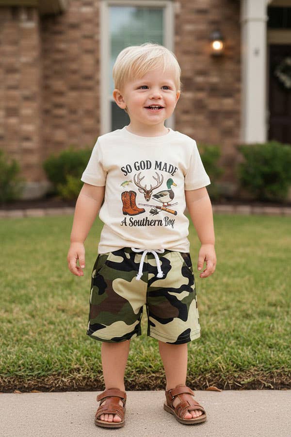 Western top & camo shorts boy's boutique set 2601065M