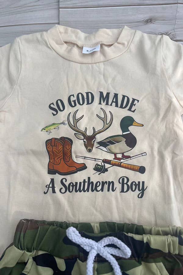 Western top & camo shorts boy's boutique set 2601065M
