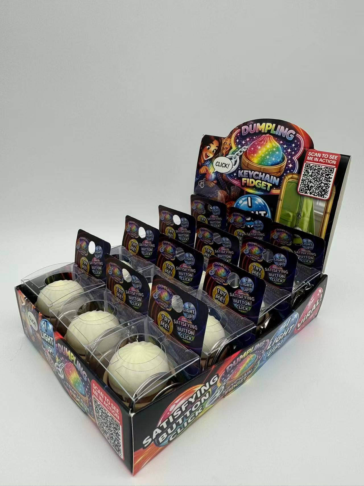 Fun Doh Dumpling Light-Up Click Fidget Keychain- 12/Display