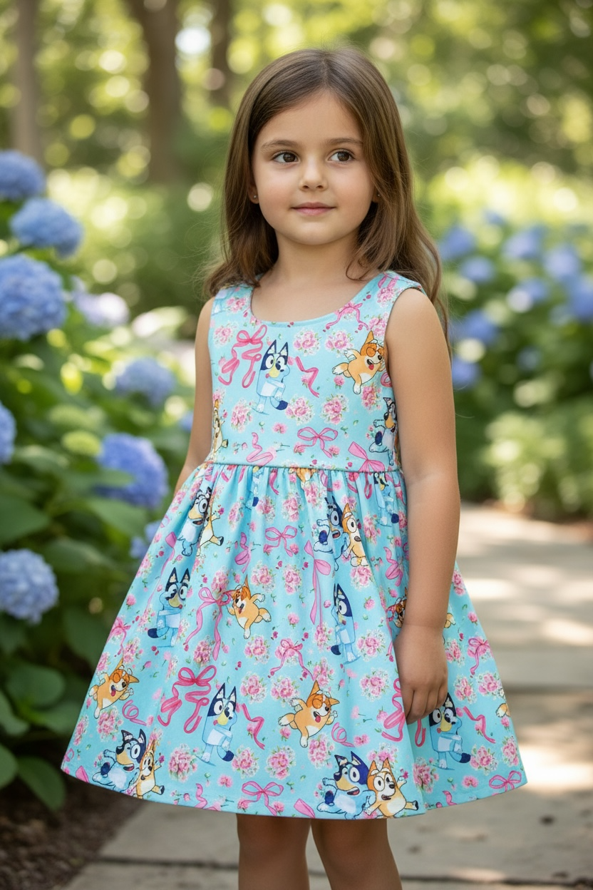 Lt. blue Multi-printed dress with open back. DRG60224 SOL