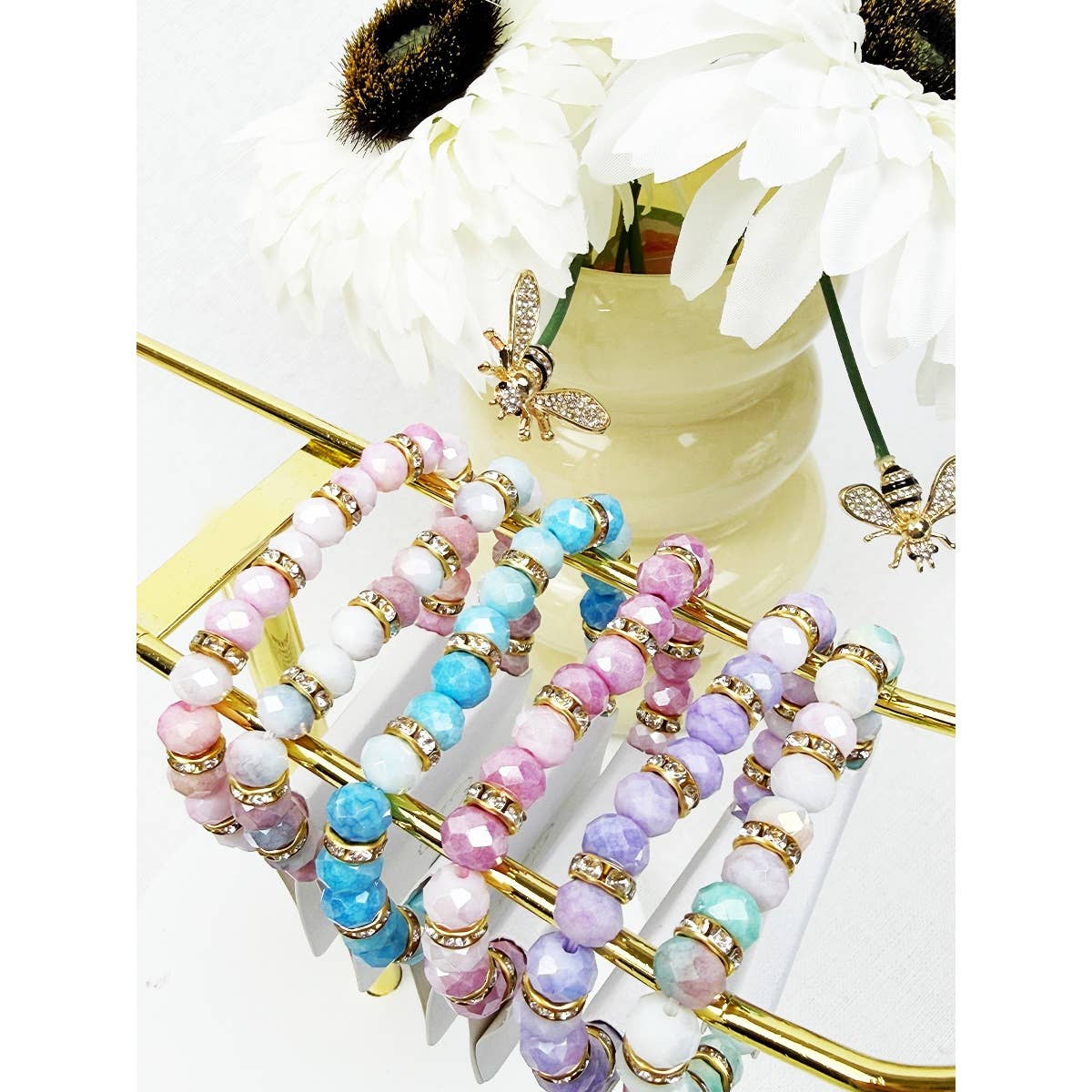 Soft Tone Beaded Stretch Glass Bracelets