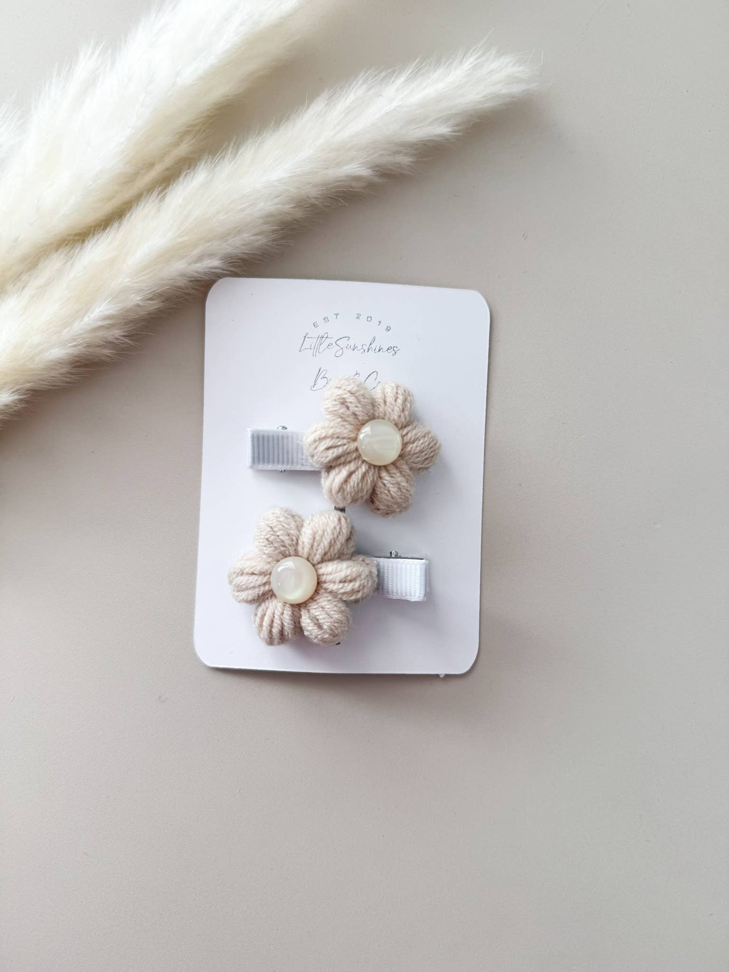 Crochet Pearl Flower Hair Clips- Set of 2