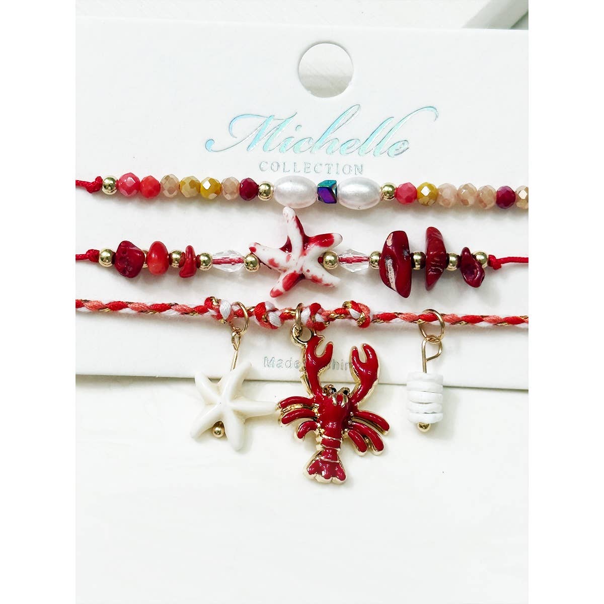 Lobster and Starfish Beach Theme Stackable Bracelets