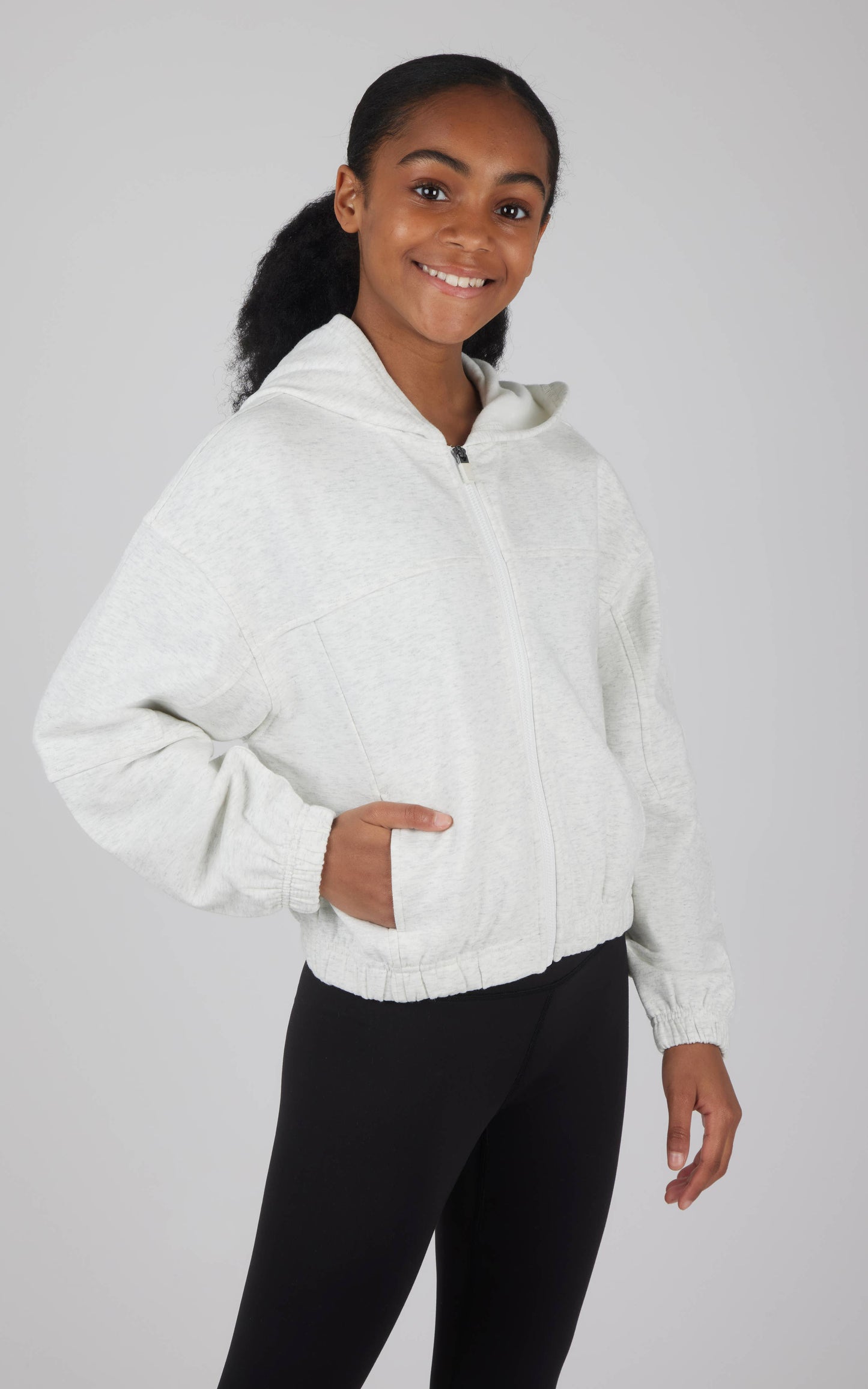 Girls Cloud Plush Zip Front Crop Hoodie Jacket