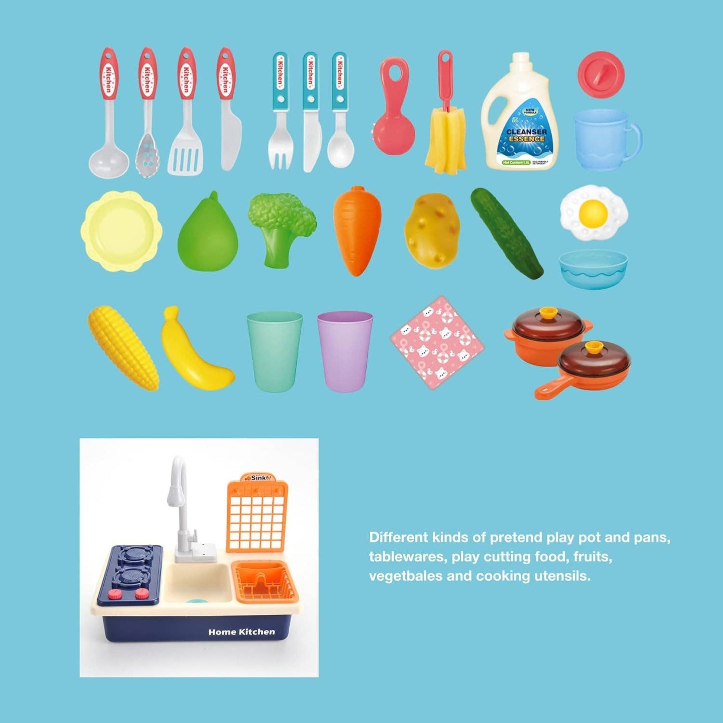 Cute Kitchen Sink Toys w/Cooking Stove Play Set