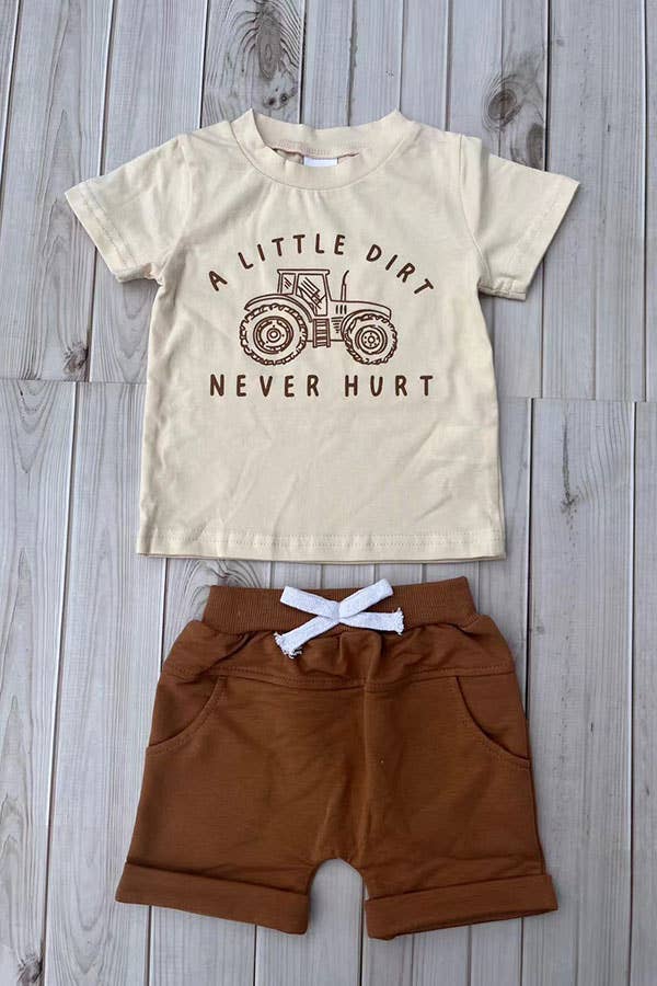 Western tractor cream top shorts boy's boutique set 2601076M